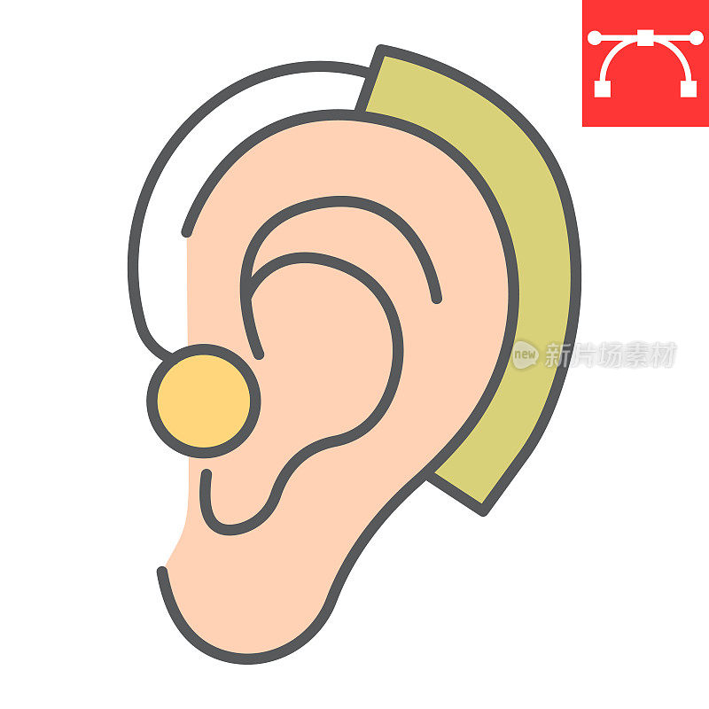 Hearing aid color line icon, disability and deafness, ear sign vector graphics, editable stroke filled outline icon, eps 10.